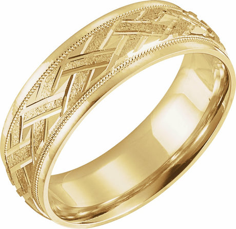 10K Yellow 7 mm Milgrain Woven-Design Comfort-Fit Half Round Band Size 13