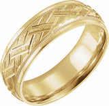 10K Yellow Gold 7 mm Milgrain Woven-Design Comfort-Fit Half Round Band Size 10