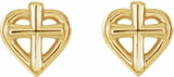 14K Yellow Cross with Heart Youth Earrings