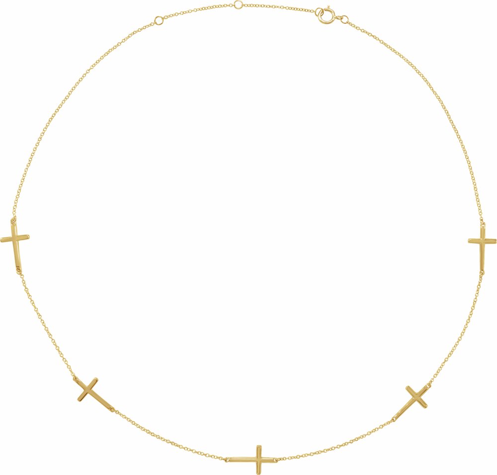 14K Yellow 5-Station Cross Adjustable 16-18” Necklace  