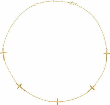 14K Yellow 5-Station Cross Adjustable 16-18” Necklace  