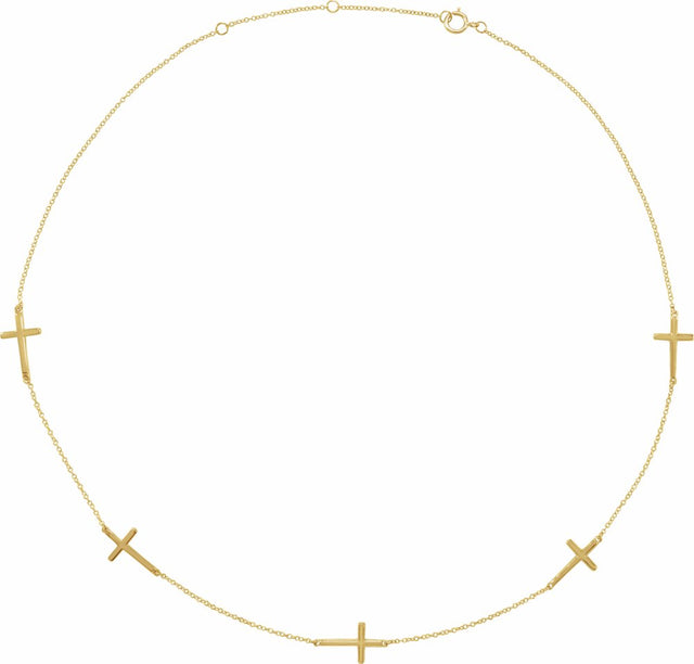 14K Yellow 5-Station Cross Adjustable 16-18” Necklace  