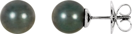 14K Palladium White Gold 8 mm Cultured Gray Tahitian Pearl Earrings
