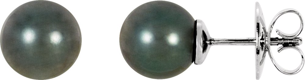 14K Palladium White Gold 8 mm Cultured Gray Tahitian Pearl Earrings