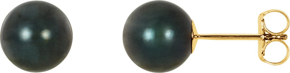 14K Yellow Gold 7 mm Cultured Black Akoya Pearl Earrings