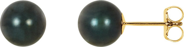14K Yellow Gold 7 mm Cultured Black Akoya Pearl Earrings