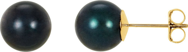 14K Yellow Gold 8 mm Cultured Black Akoya Pearl Earrings