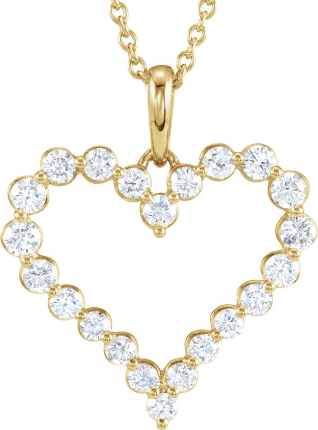 14K Yellow Gold 1 CTW Natural Diamond Heart 18" Necklace 