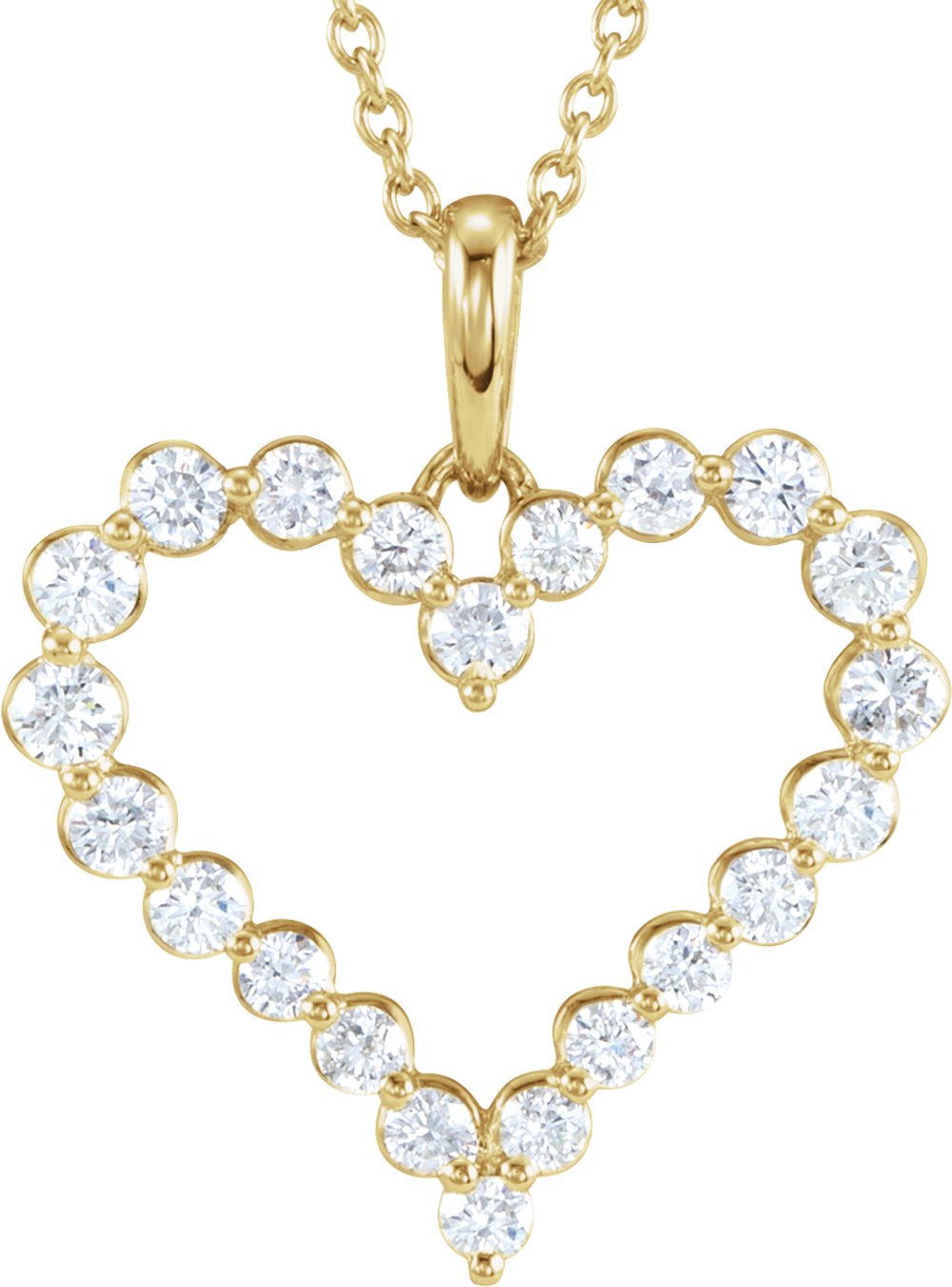 14K Yellow Gold 1 CTW Natural Diamond Heart 18" Necklace 