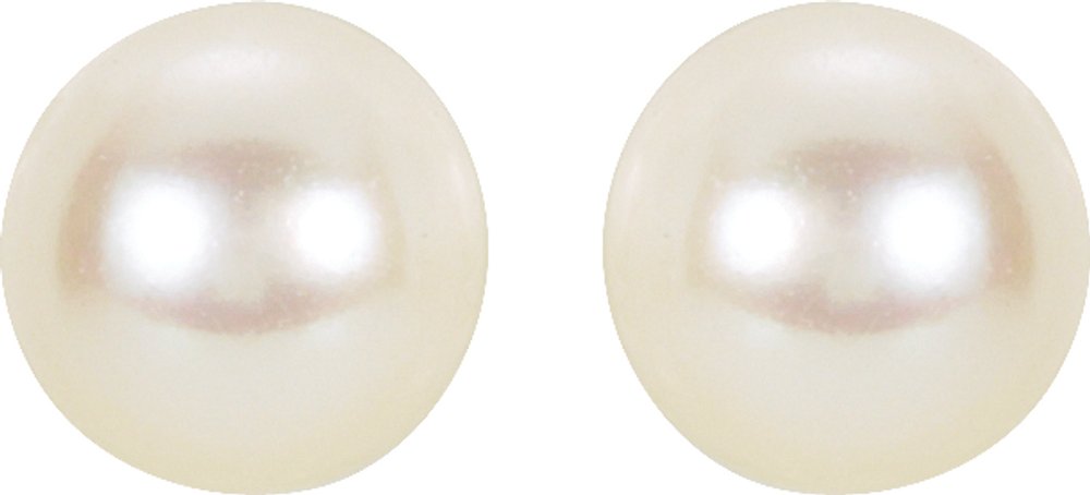 14K Yellow Gold 6 mm Cultured White Akoya Pearl Earrings