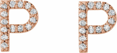 14K Rose Gold 1/10 CTW Natural Diamond Initial P Earrings