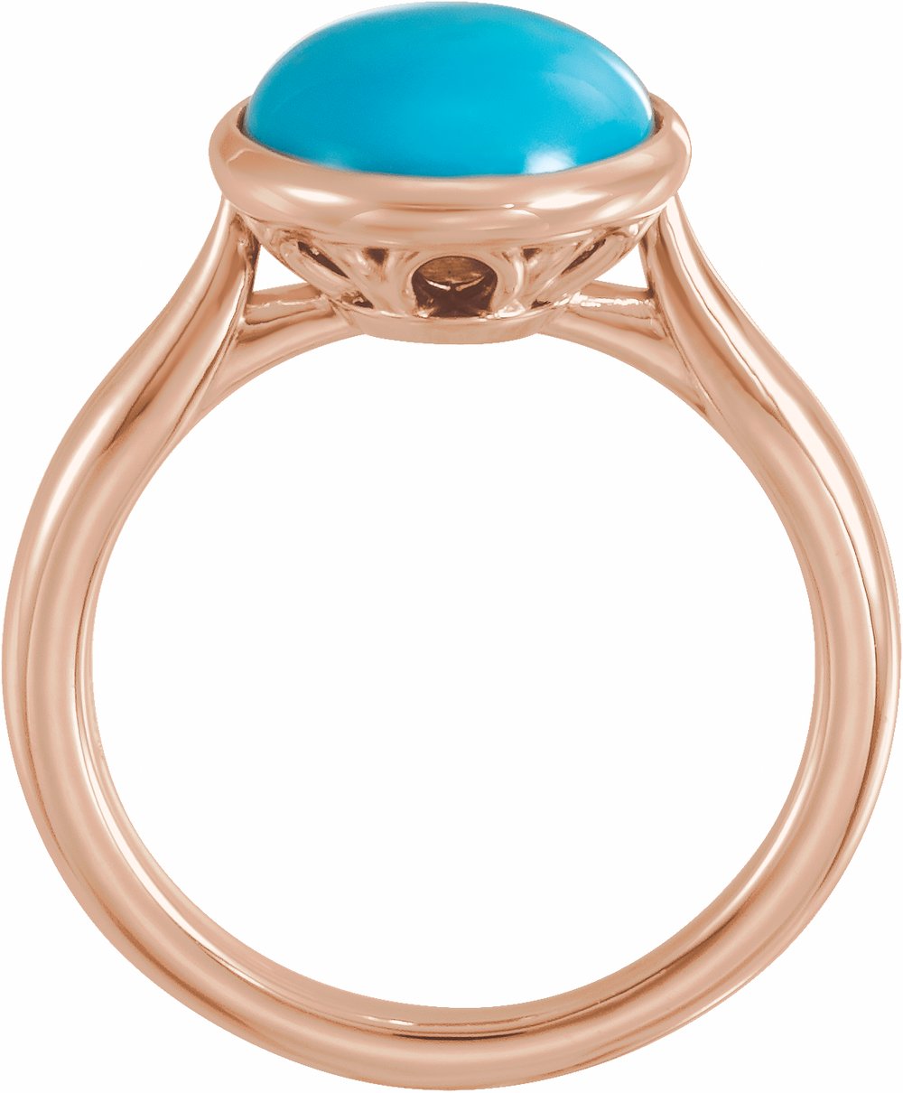 14K Rose 12x10 mm Natural Turquoise Cabochon Ring