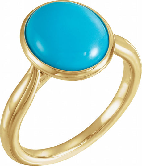 14K Yellow 12x10 mm Natural Turquoise Cabochon Ring