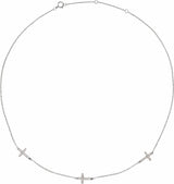 14K White 1/4 CTW Natural Diamond 3-Station Cross 16-18” Necklace
