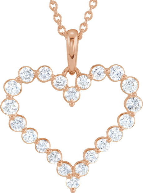 14K Rose Gold 1 CTW Natural Diamond Heart 18" Necklace 