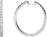 14K White 3 CTW Natural Diamond Inside-Outside 35.3 mm Hoop Earrings