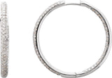 18K White 1 1/2 CTW Natural Diamond Inside-Outside Hinged 28 mm Hoop Earrings