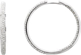 18K White Gold 1 3/4 CTW Natural Diamond Inside-Outside Hinged 32 mm Hoop Earrings