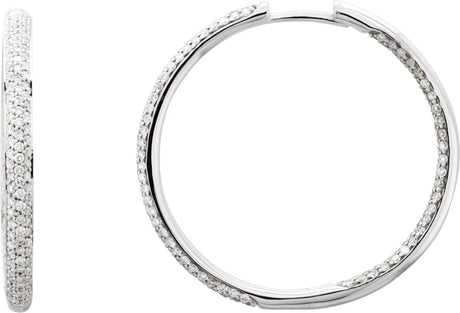 18K White Gold 1 3/4 CTW Natural Diamond Inside-Outside Hinged 32 mm Hoop Earrings