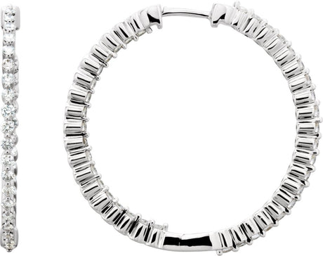 14K White Gold 1 CTW Natural Diamond Inside-Outside Hinged 32.5 mm Hoop Earrings
