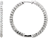 14K White Gold 1 CTW Natural Diamond Inside-Outside Hinged 32.5 mm Hoop Earrings