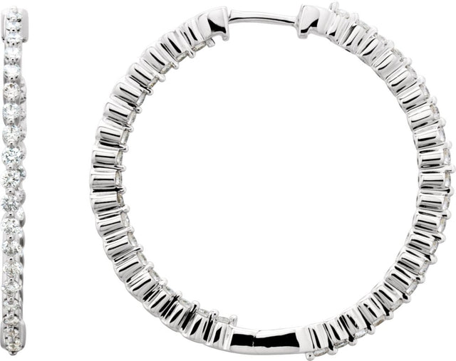14K White Gold 1 CTW Natural Diamond Inside-Outside Hinged 32.5 mm Hoop Earrings