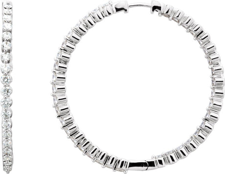 14K White Gold 3 CTW Natural Diamond Inside-Outside Hinged 41.9 mm Hoop Earrings