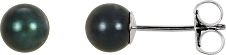 14K White Gold  5 mm Cultured Black Akoya Pearl Earrings