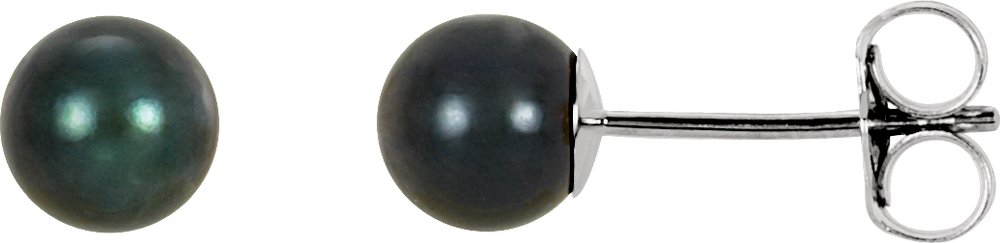 14K White Gold  5 mm Cultured Black Akoya Pearl Earrings