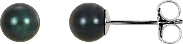14K White Gold  5 mm Cultured Black Akoya Pearl Earrings