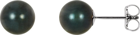 14K White Gold 7 mm Black Akoya Cultured Pearl Earrings