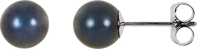 14K White Gold  6 mm Cultured Black Akoya Pearl Earrings