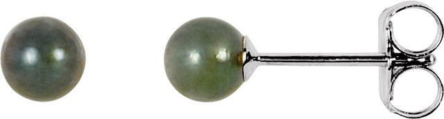 14K White Gold 4 mm Cultured Black Akoya Pearl Earrings