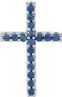 14K White Gold Natural Blue Sapphire Petite Cross Pendant