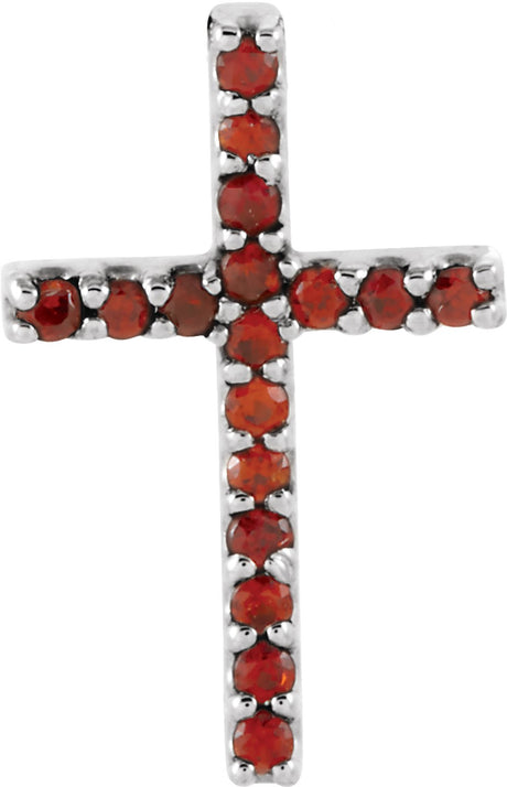 14K White Natural Mozambique Garnet Petite Cross Pendant