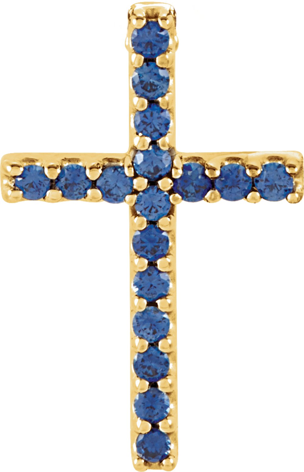 14K Yellow Gold Natural Blue Sapphire Petite Cross Pendant
