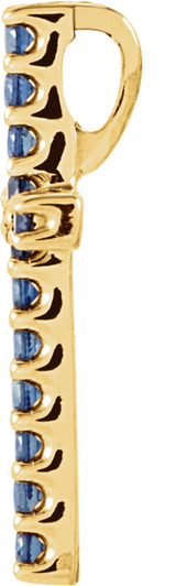14K Yellow Natural Blue Sapphire Petite Cross Pendant