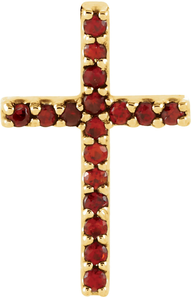 14K Yellow Natural Mozambique Garnet Petite Cross Pendant