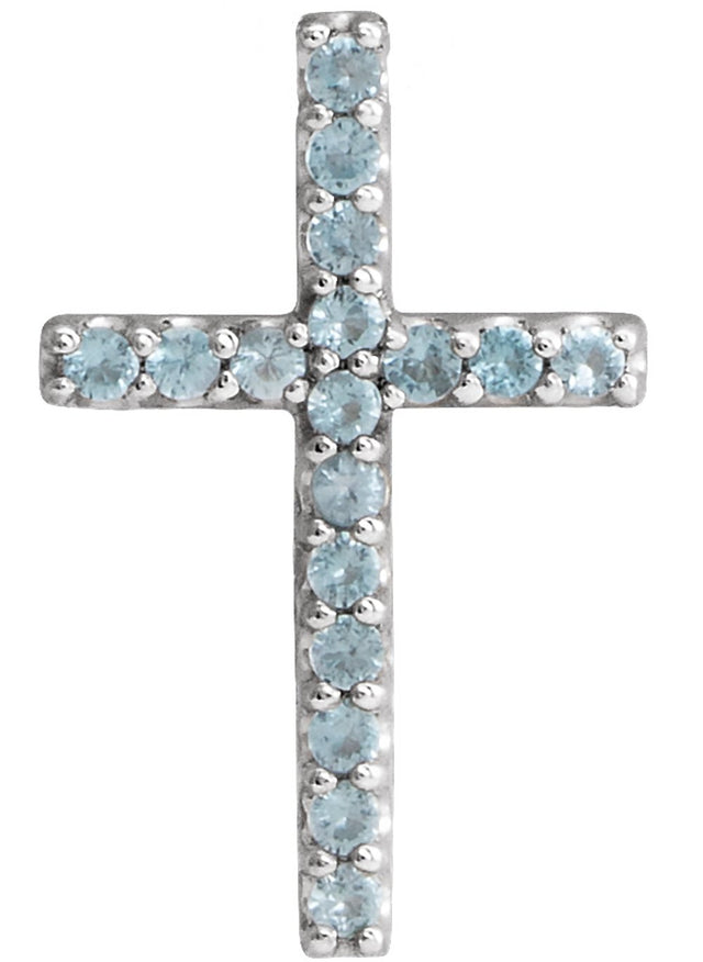 Platinum Natural Swiss Blue Topaz Petite Cross Pendant