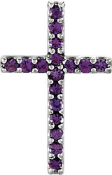 14K White Natural Amethyst Petite Cross Pendant
