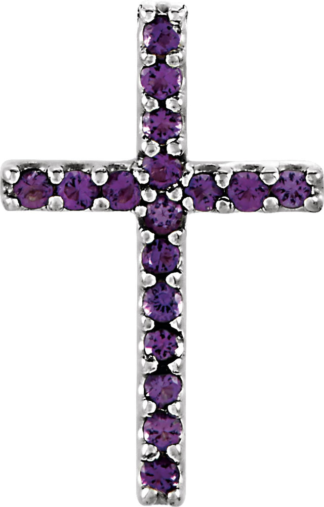 14K White Natural Amethyst Petite Cross Pendant