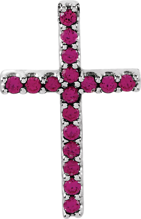 14K White Natural Ruby Petite Cross Pendant