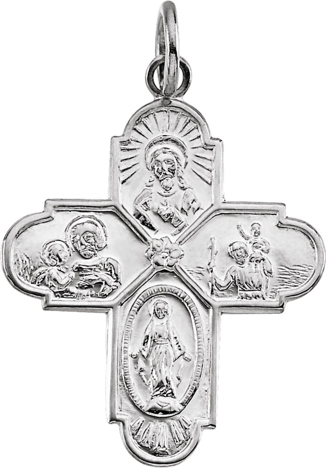14K White Gold 24.5x21.5 mm Four-Way Cross Medal 