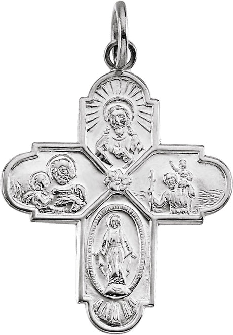 14K White 24.5x21.5 mm Four-Way Cross Medal 