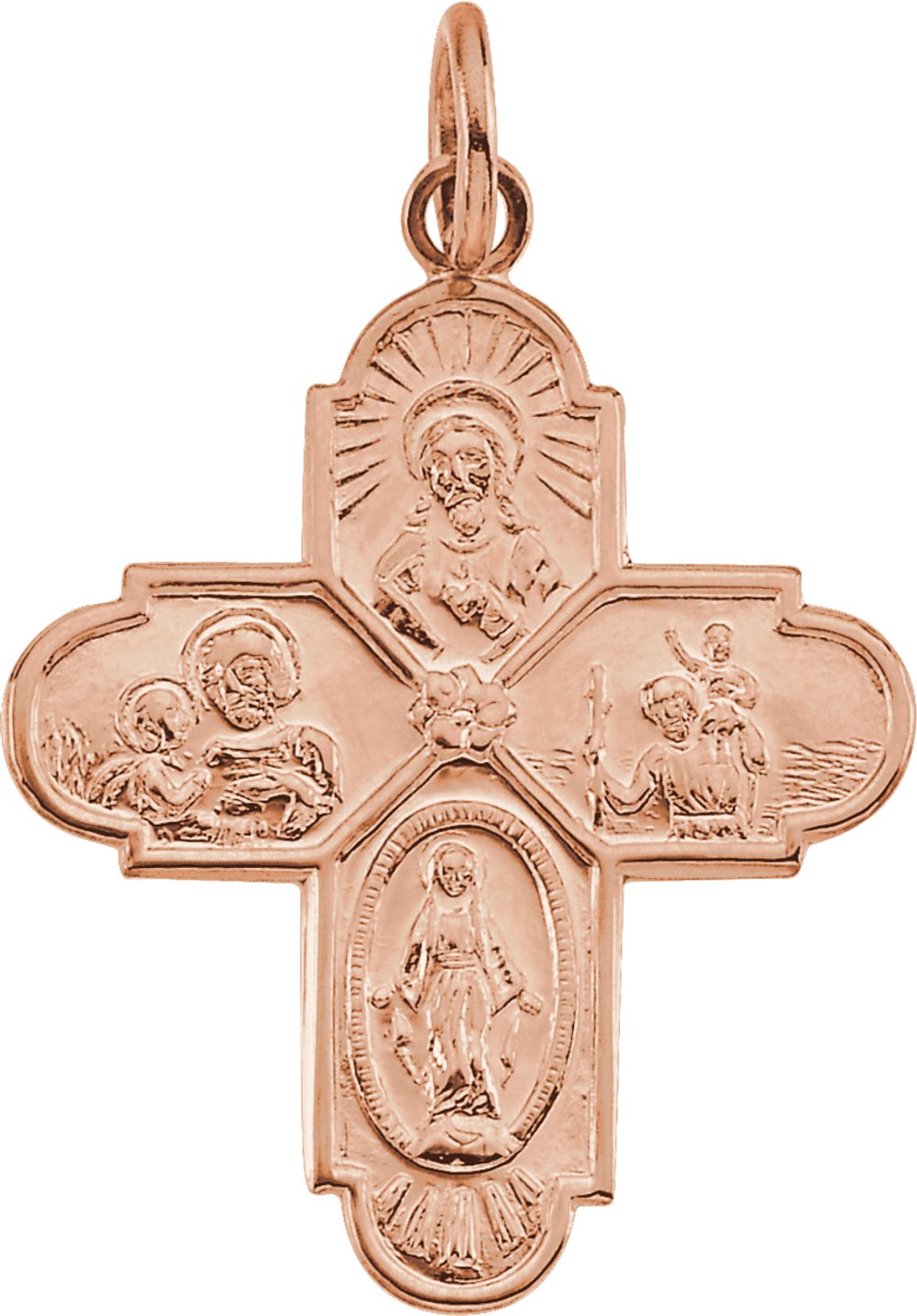 14K Rose 24.5x21.5 mm Four-Way Cross Medal 