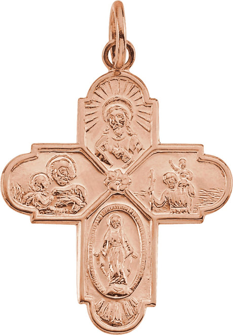 14K Rose 24.5x21.5 mm Four-Way Cross Medal 