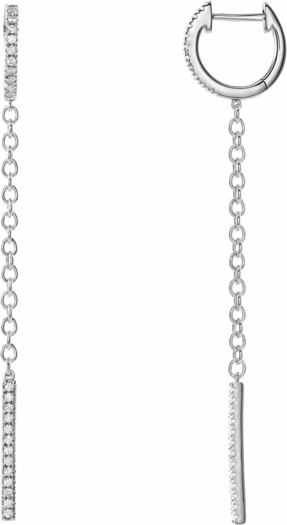 14K White Gold 1/4 CTW Natural Diamond Hinged Hoop Chain Earrings