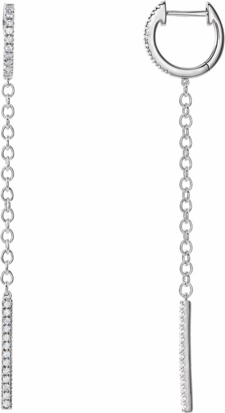 14K White Gold 1/4 CTW Natural Diamond Hinged Hoop Chain Earrings