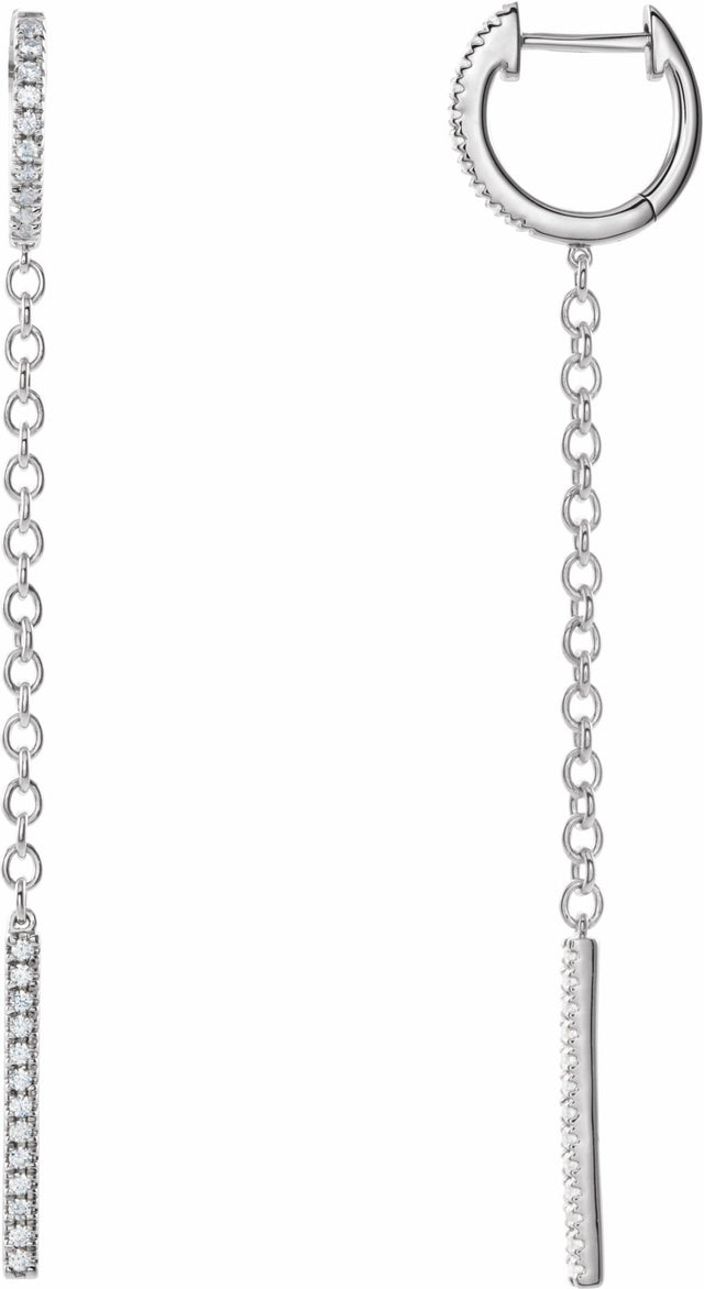 14K White Gold 1/4 CTW Natural Diamond Hinged Hoop Chain Earrings