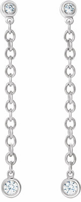 14K White  1/5 CTW Natural Diamond Hinged Hoop Chain Earrings